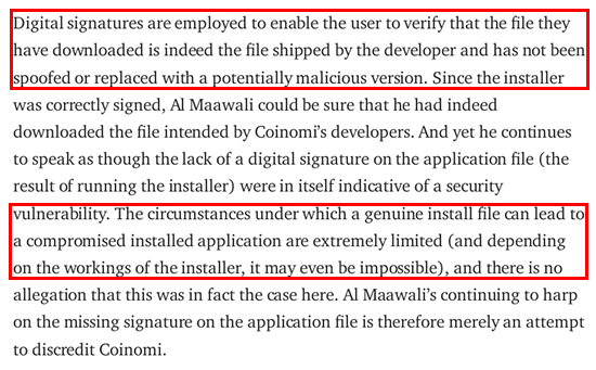 CipherBlade's contradictory statement about digital signatures