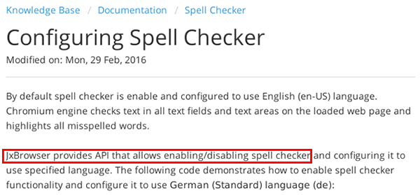 JxBrowser documentation from 2016 showing how to disable spell check feature